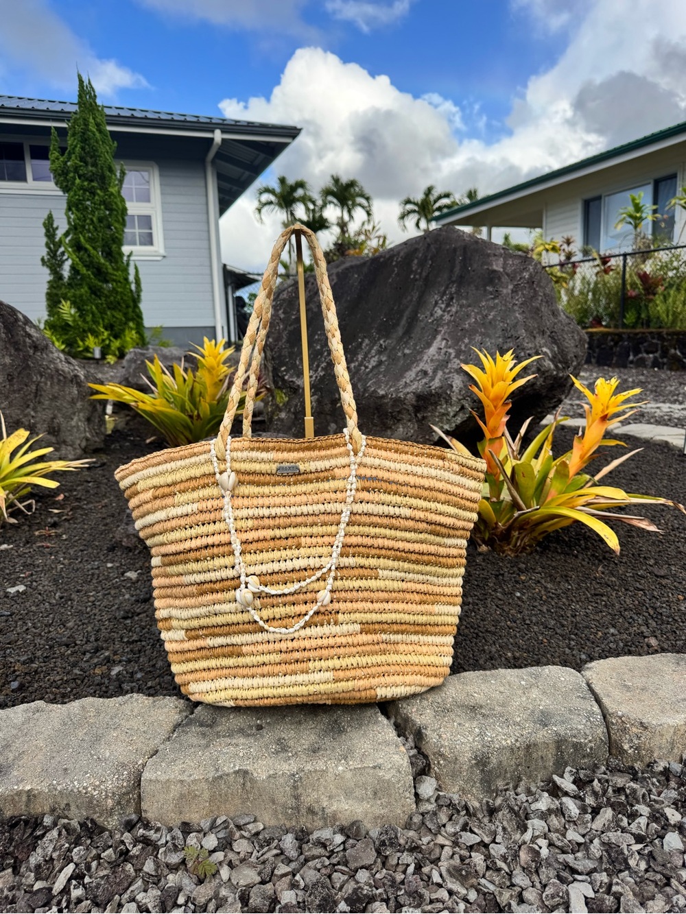 Roxy Straw Tote Bag Shell Detail Beach Bag Boho Raffia Shoulder Tote